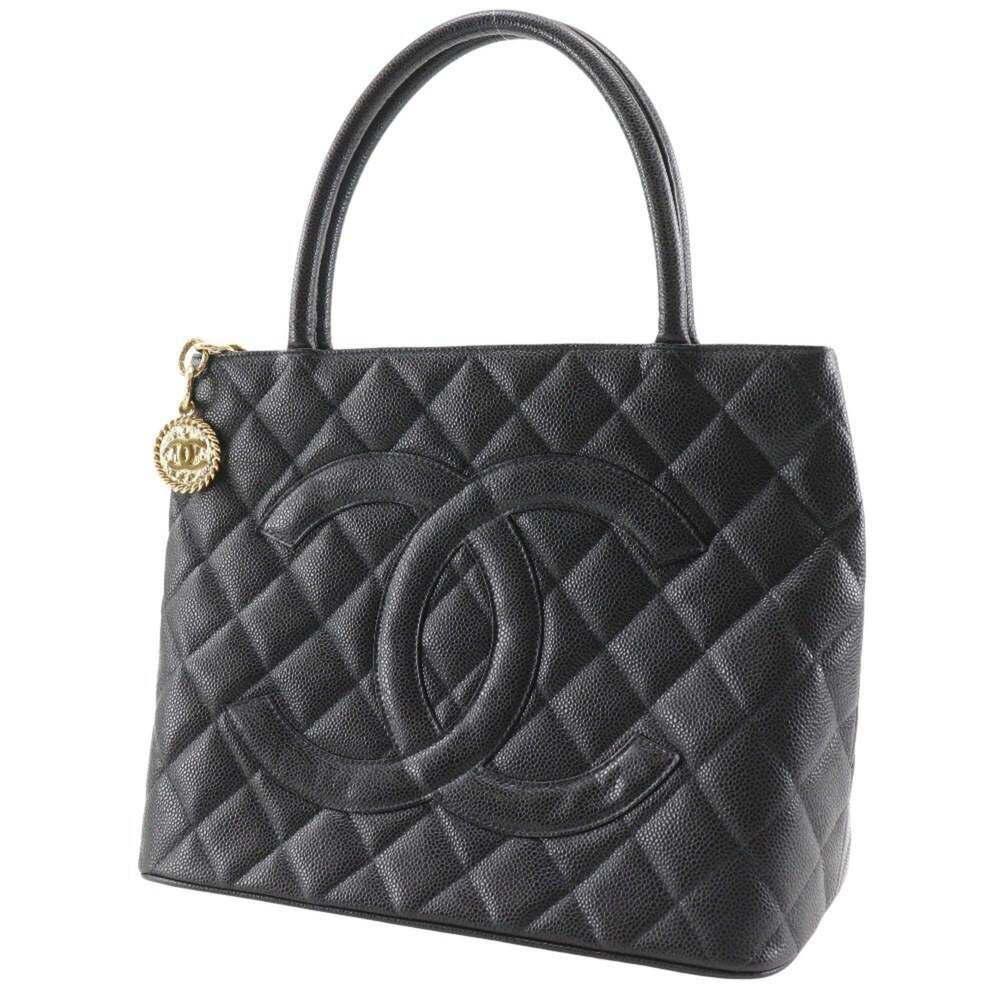 CHANEL Black Caviar Leather Logo Tote Bag - Picture 2 of 12